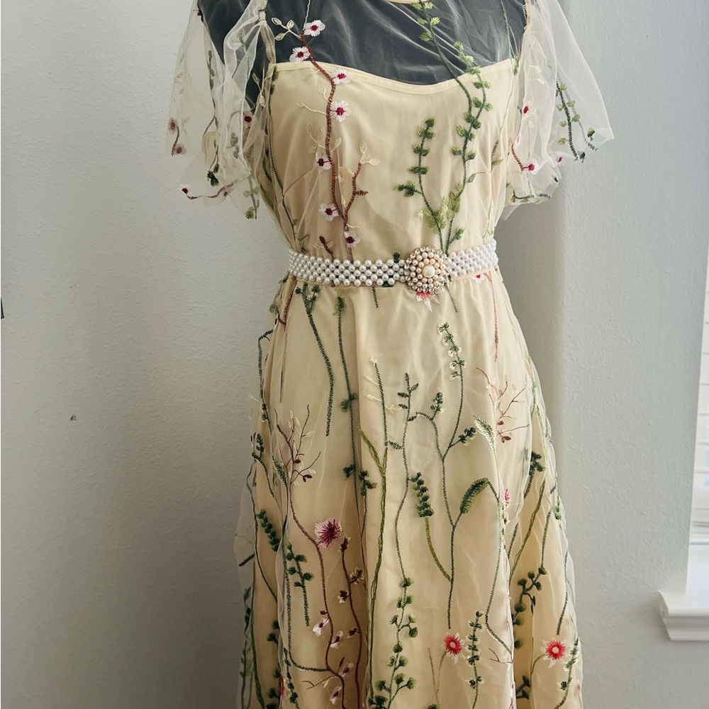 Floral Embroidered Cream Dress